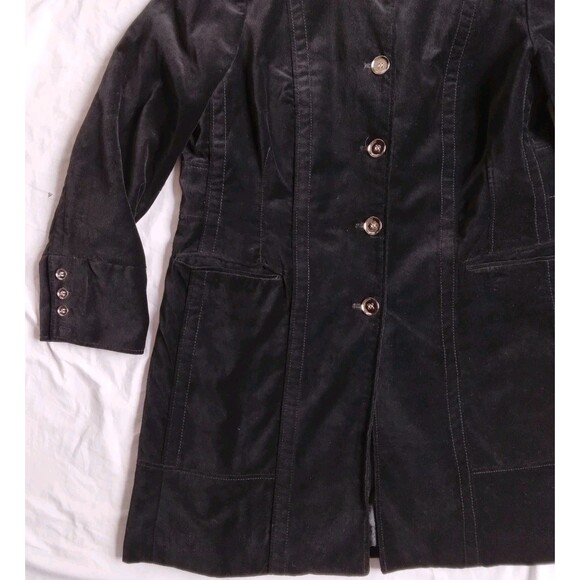 Chicos Jacket Black Velvet Coat Longline Military Steampunk Women's Size 2 - Picture 3 of 14